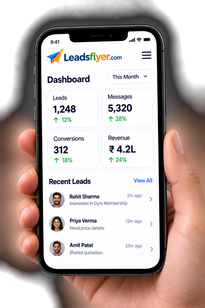 LeadsFlyer WhatsApp CRM Mobile Dashboard
